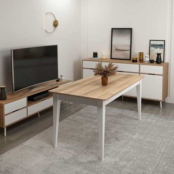 Elina Açılır Yemek Masası - Dore/Beyaz