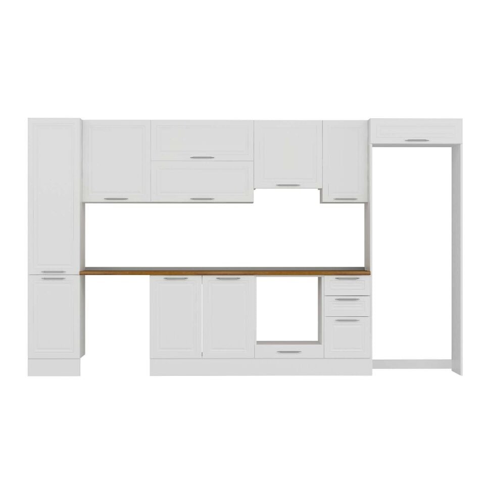 Alvinka 365X222 Cm Klasik Mebran Mutfak Dolabı Mbb-E80B45S40-1 Mebran | Beyaz - Mdf