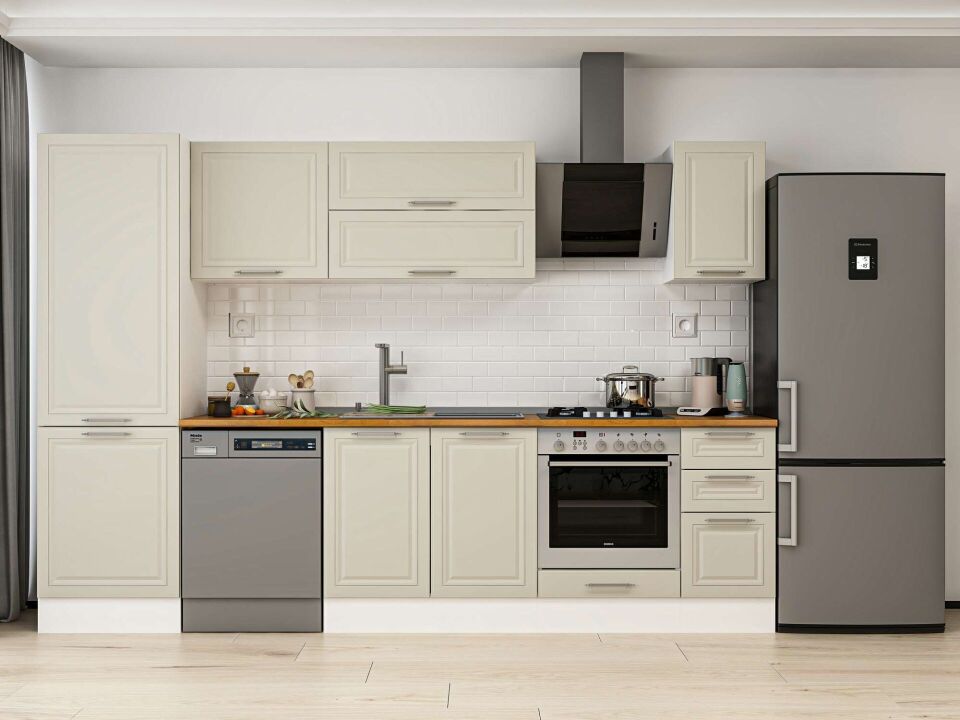 Alvinka 300X210 Cm Klasik Mebran Mutfak Dolabı Mb-E80B60S40-2 Mebran | Kumtaşı - Mdf