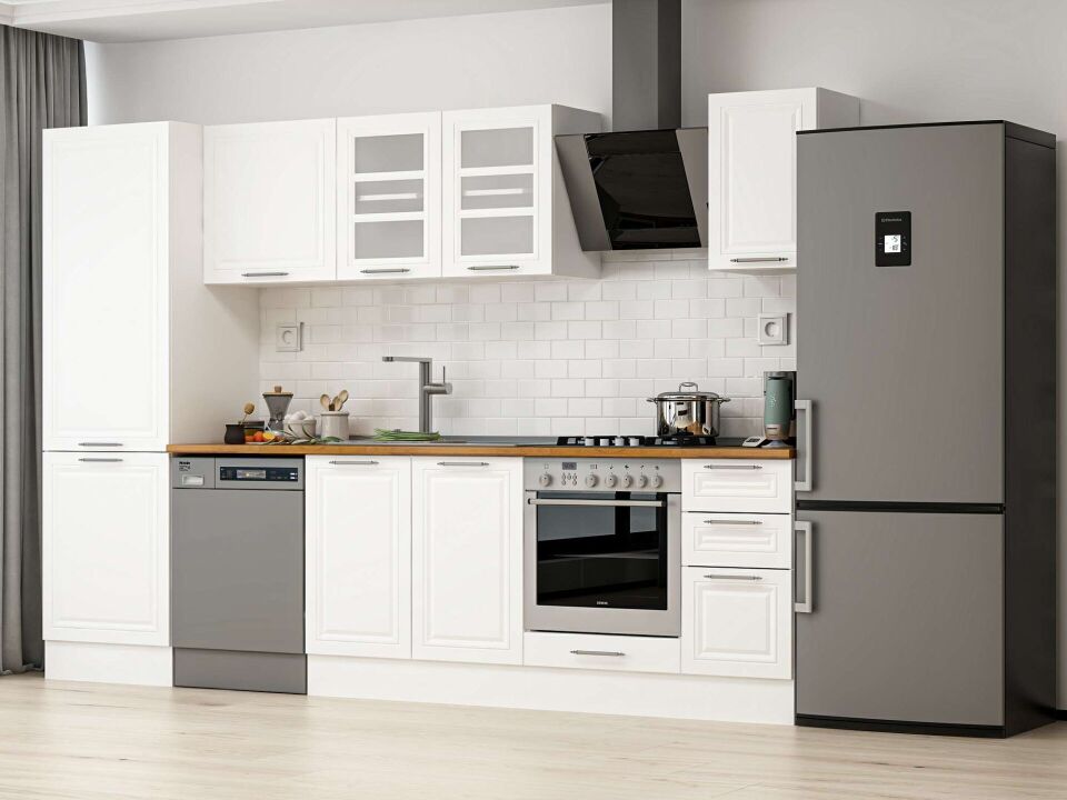 Alvinka 300X210 Cm Klasik Mebran Mutfak Dolabı Mb-E80B60S40-3 Mebran | Beyaz - Suntalam