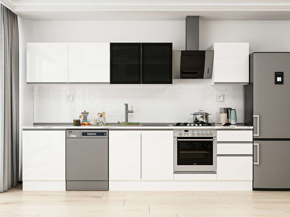 Alvinka 320X210 Cm High Gloss Mutfak Dolabı M-E90S60S50-3 High Gloss | Beyaz - Mdf