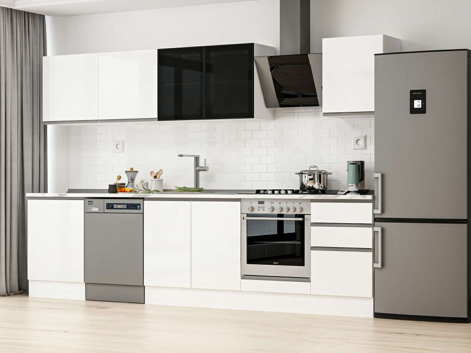 Alvinka 320X210 Cm High Gloss Mutfak Dolabı M-E90S60S50-3 High Gloss | Beyaz - Mdf