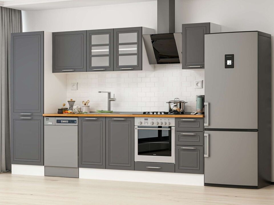 Alvinka 300X210 Cm Klasik Mebran Mutfak Dolabı Mb-E80B60S40-3 Mebran | Antrasit - Suntalam