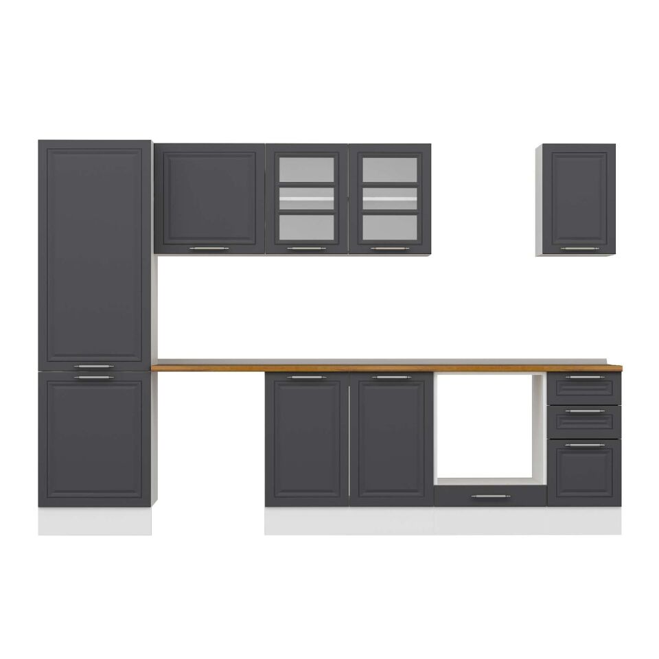 Alvinka 300X210 Cm Klasik Mebran Mutfak Dolabı Mb-E80B60S40-3 Mebran | Antrasit - Suntalam