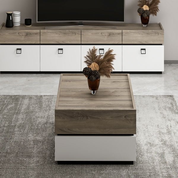 Zara Modern Orta Sehpa - Beyaz/Siyah/Asya