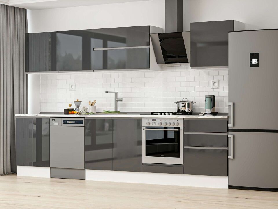 Alvinka 330X210 Cm High Gloss Mutfak Dolabı M-E90S60S60-2 High Gloss | Antrasit - Mdf