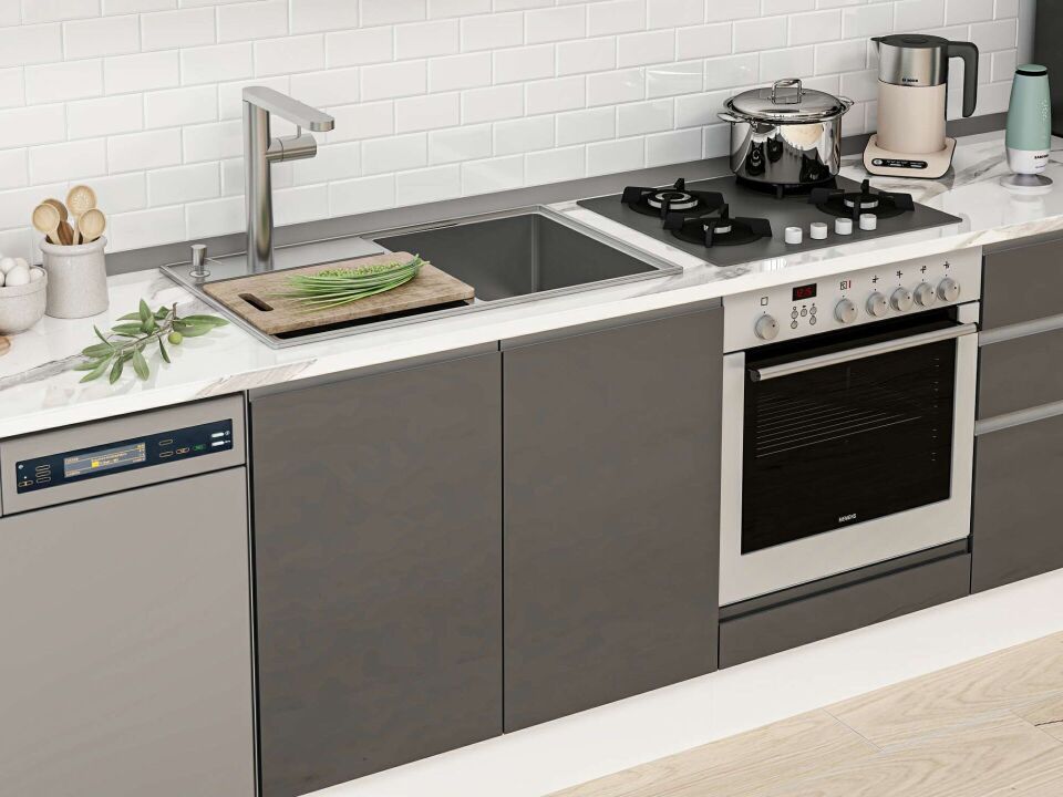 Alvinka 330X210 Cm High Gloss Mutfak Dolabı M-E90S60S60-2 High Gloss | Antrasit - Mdf