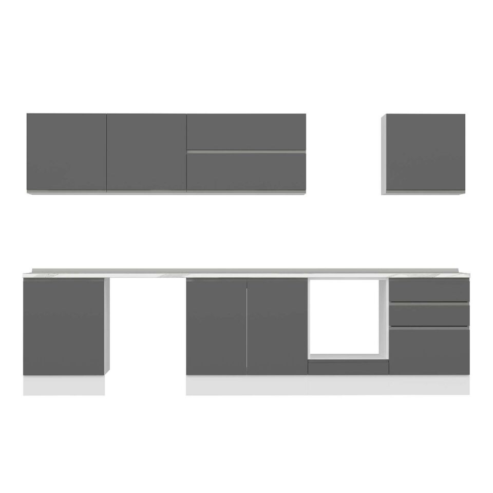 Alvinka 330X210 Cm High Gloss Mutfak Dolabı M-E90S60S60-2 High Gloss | Antrasit - Mdf