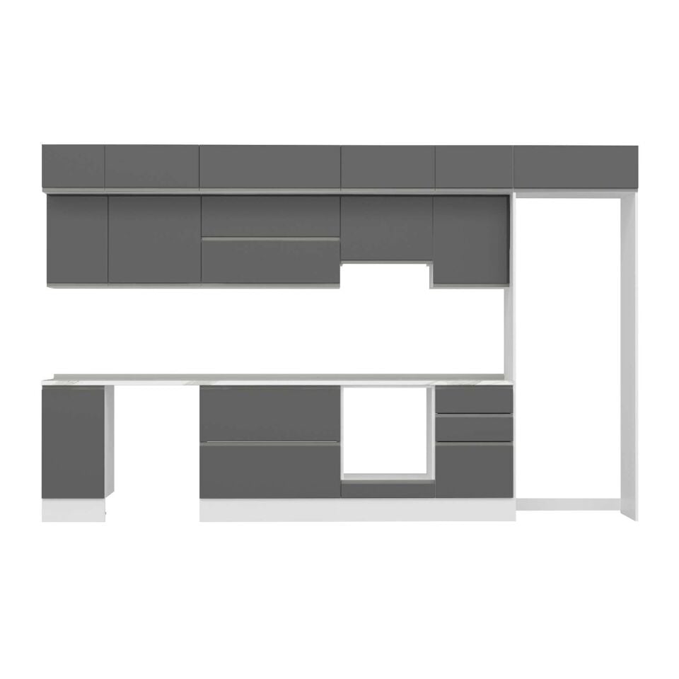 Alvinka 370X240 Cm High Gloss Mutfak Dolabı Mb-E80S40S50-1 High Gloss | Antrasit - Suntalam