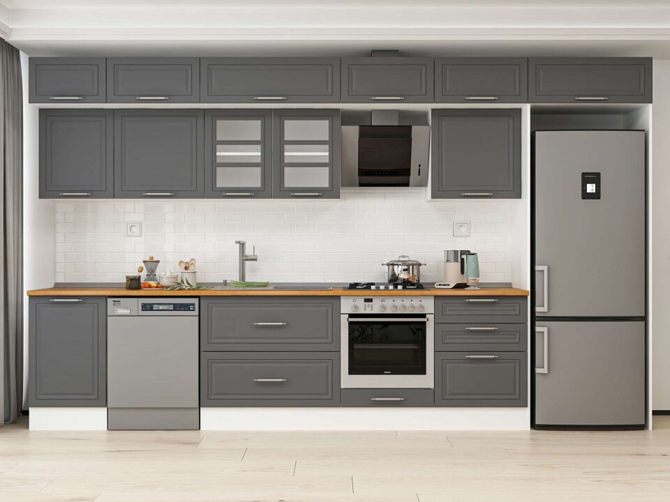 Alvinka 390X240 Cm Klasik Mebran Mutfak Dolabı Mb-E80S50S60-3 Mebran | Antrasit - Mdf
