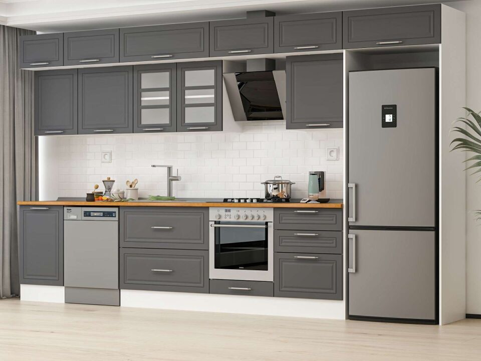 Alvinka 390X240 Cm Klasik Mebran Mutfak Dolabı Mb-E80S50S60-3 Mebran | Antrasit - Mdf
