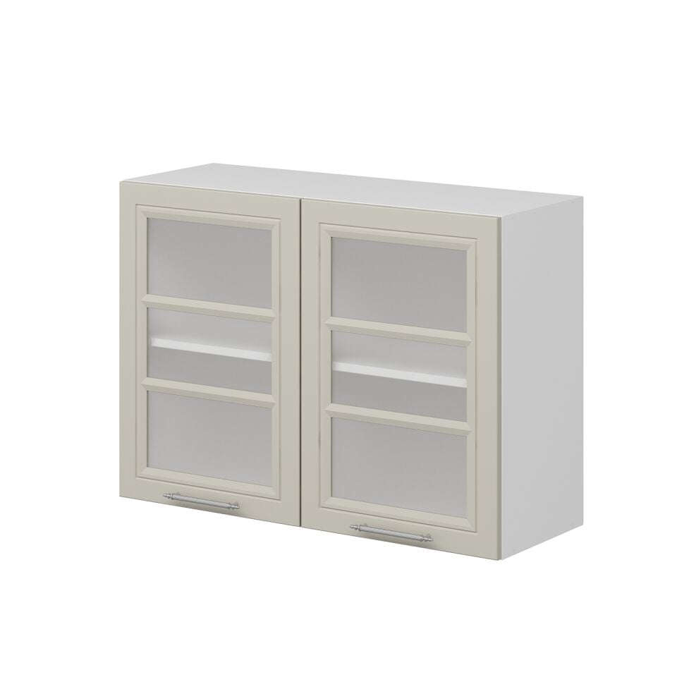Alvinka Mutfak Modül Mbr_C Üst 2Dk1R 100-H72Cm Dolap Cam Beyaz Kumtaşı Mdf