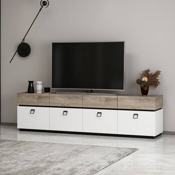 Zara Modern Tv Ünitesi - Beyaz/Siyah/Asya