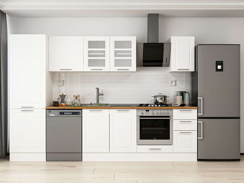 Alvinka 300X210 Cm Klasik Mebran Mutfak Dolabı Mb-E80B60S40-3 Mebran | Beyaz - Mdf