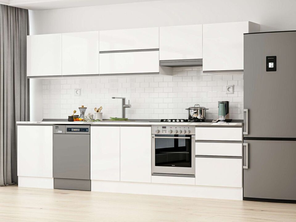 Alvinka 330X210 Cm High Gloss Mutfak Dolabı M-E90S60S60-1 High Gloss | Beyaz - Suntalam