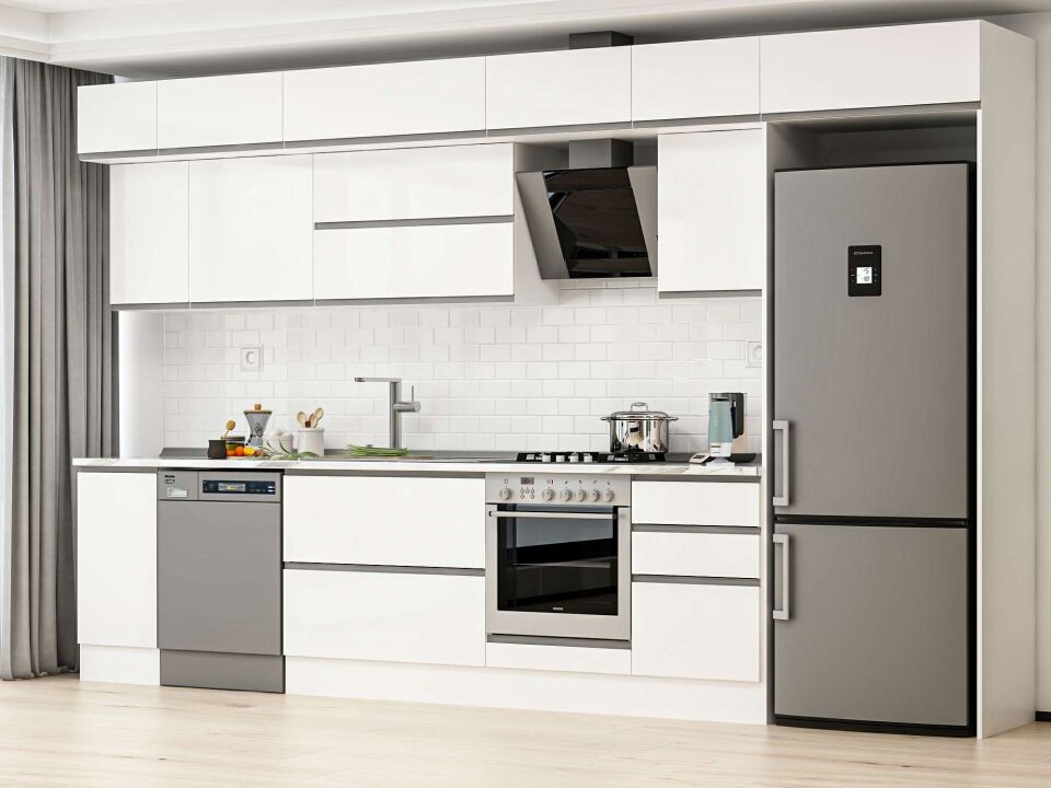Alvinka 370X240 Cm High Gloss Mutfak Dolabı Mb-E80S40S50-2 High Gloss | Beyaz - Suntalam