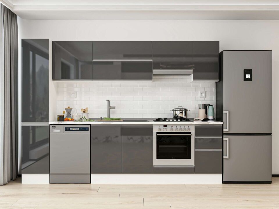 Alvinka 290X210 Cm High Gloss Mutfak Dolabı Mb-E90B40S40-1 High Gloss | Antrasit - Mdf
