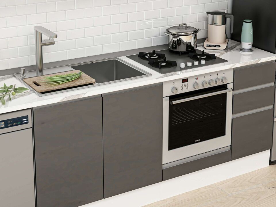 Alvinka 290X210 Cm High Gloss Mutfak Dolabı Mb-E90B40S40-1 High Gloss | Antrasit - Mdf