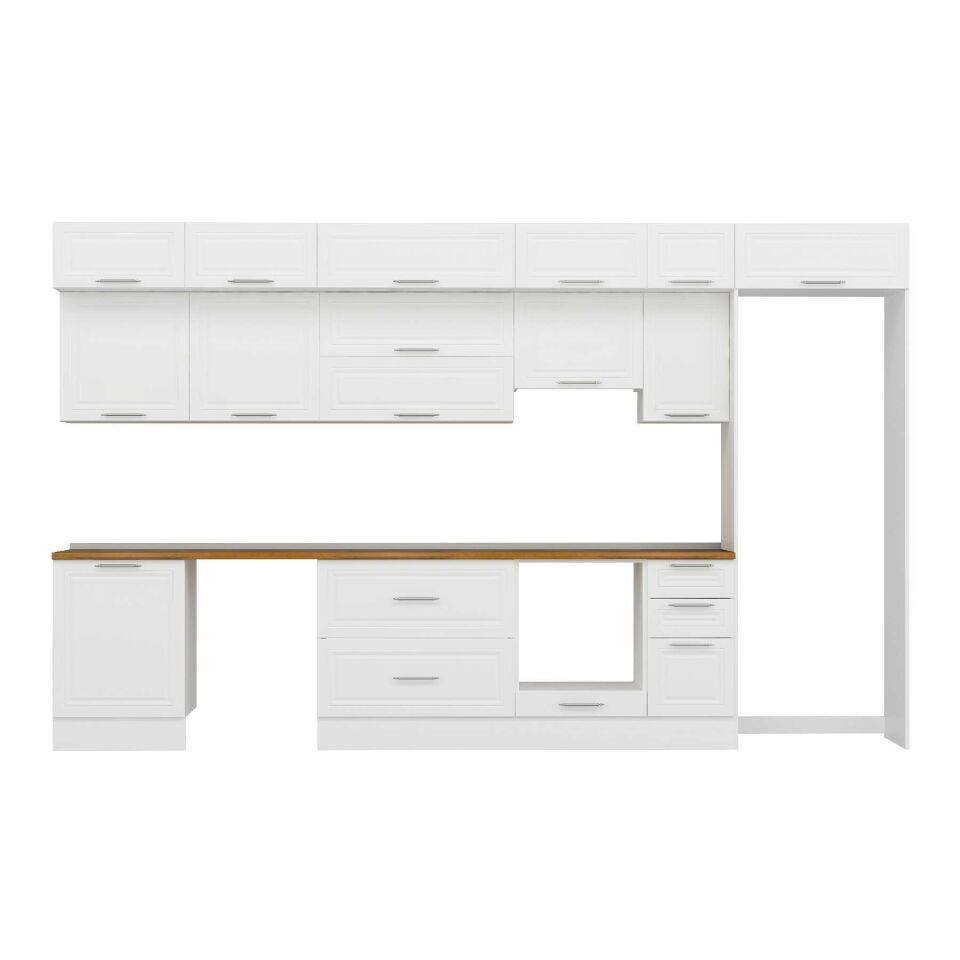 Alvinka 380X240 Cm Klasik Mebran Mutfak Dolabı Mb-E80S60S40-1 Mebran | Beyaz - Suntalam