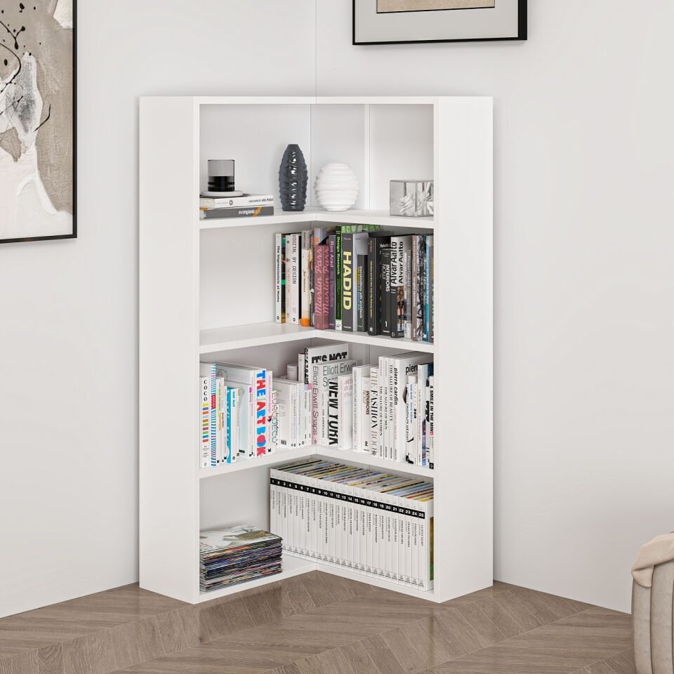 Adel 3 Raflı Köşe Kitaplık - Beyaz