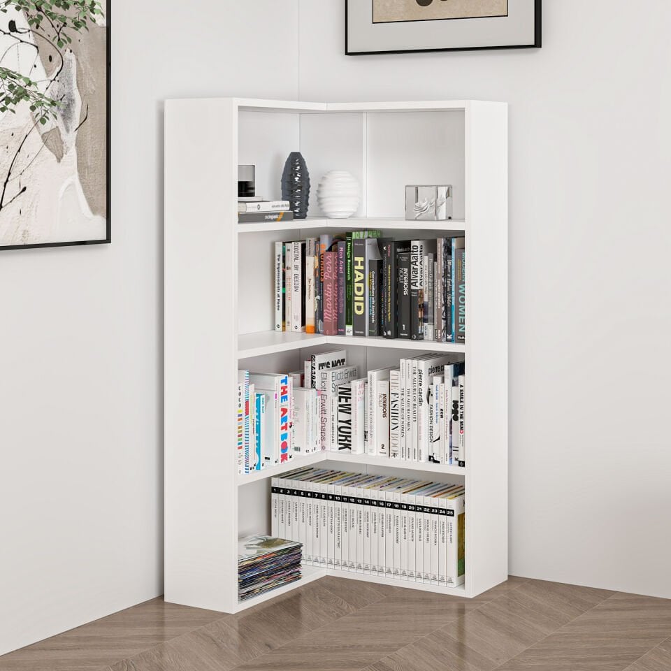 Adel 3 Raflı Köşe Kitaplık - Beyaz