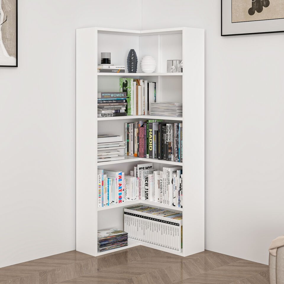 Adel 4 Raflı Köşe Kitaplık - Beyaz