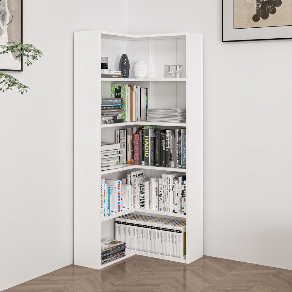 Adel 4 Raflı Köşe Kitaplık - Beyaz