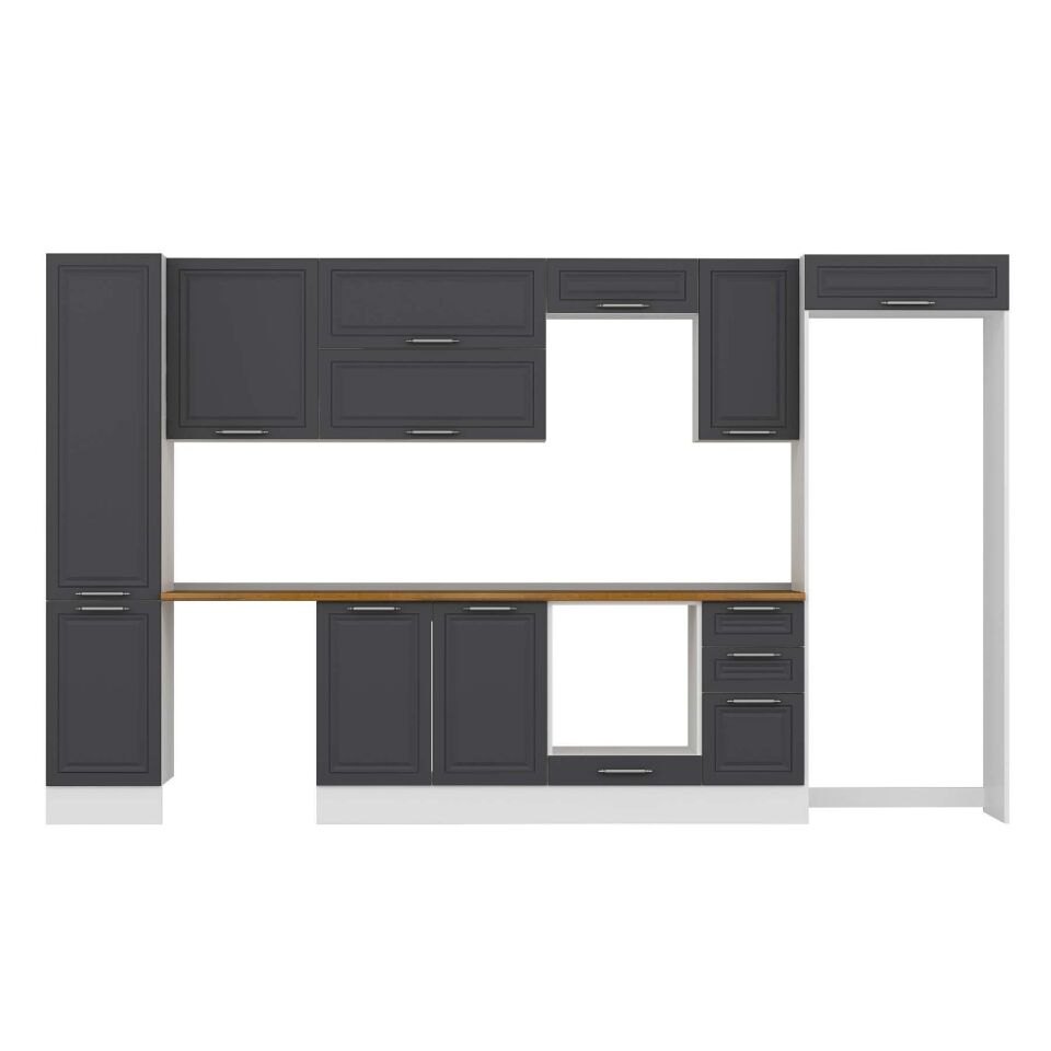 Alvinka 365X222 Cm Klasik Mebran Mutfak Dolabı Mbb-E80B45S40-2 Mebran | Antrasit - Mdf