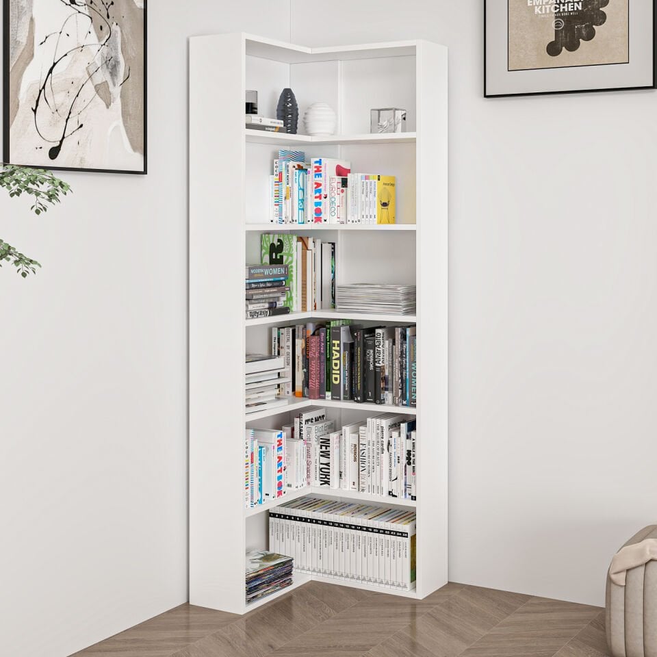 Adel 5 Raflı Köşe Kitaplık - Beyaz
