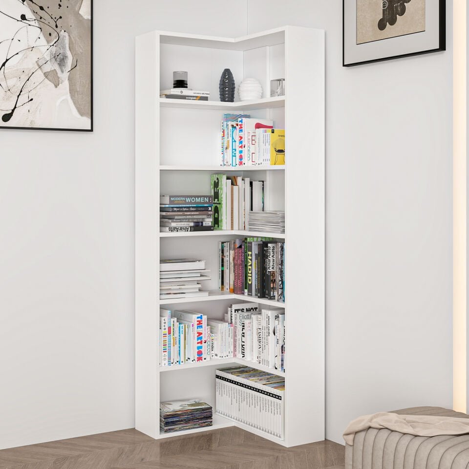 Adel 5 Raflı Köşe Kitaplık - Beyaz