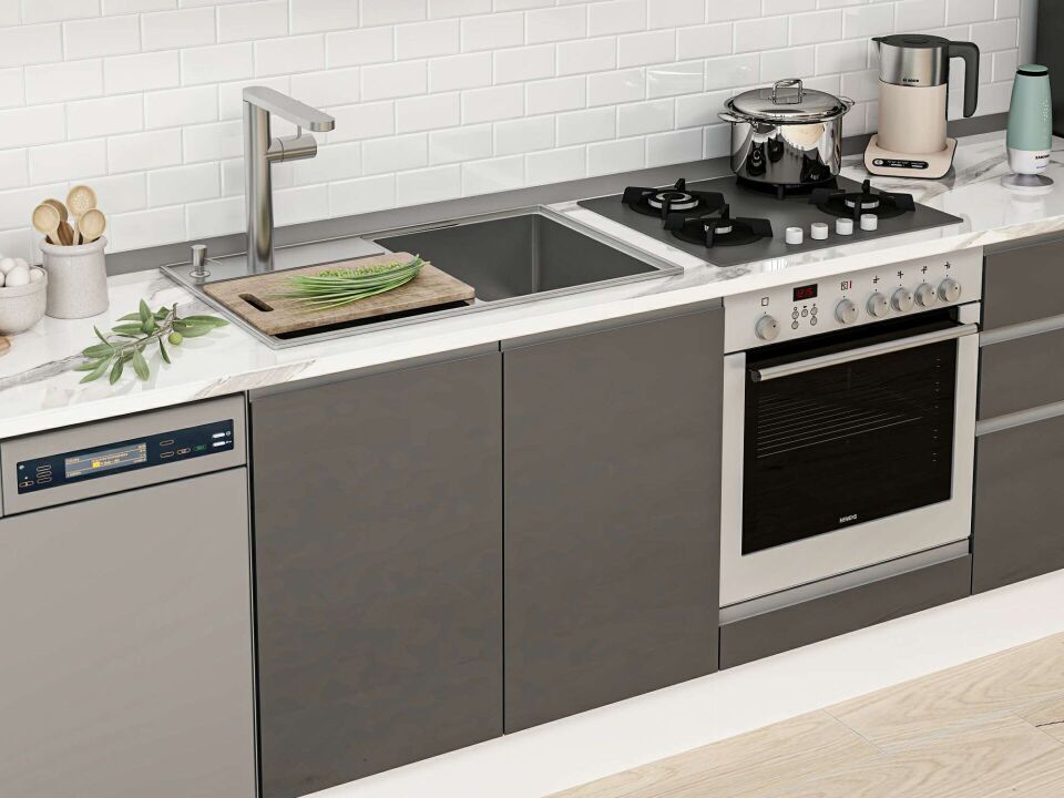 Alvinka 330X210 Cm High Gloss Mutfak Dolabı M-E90S60S60-1 High Gloss | Antrasit - Mdf
