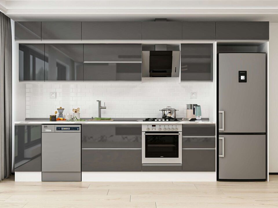 Alvinka 370X240 Cm High Gloss Mutfak Dolabı Mb-E80S40S50-2 High Gloss | Antrasit - Mdf