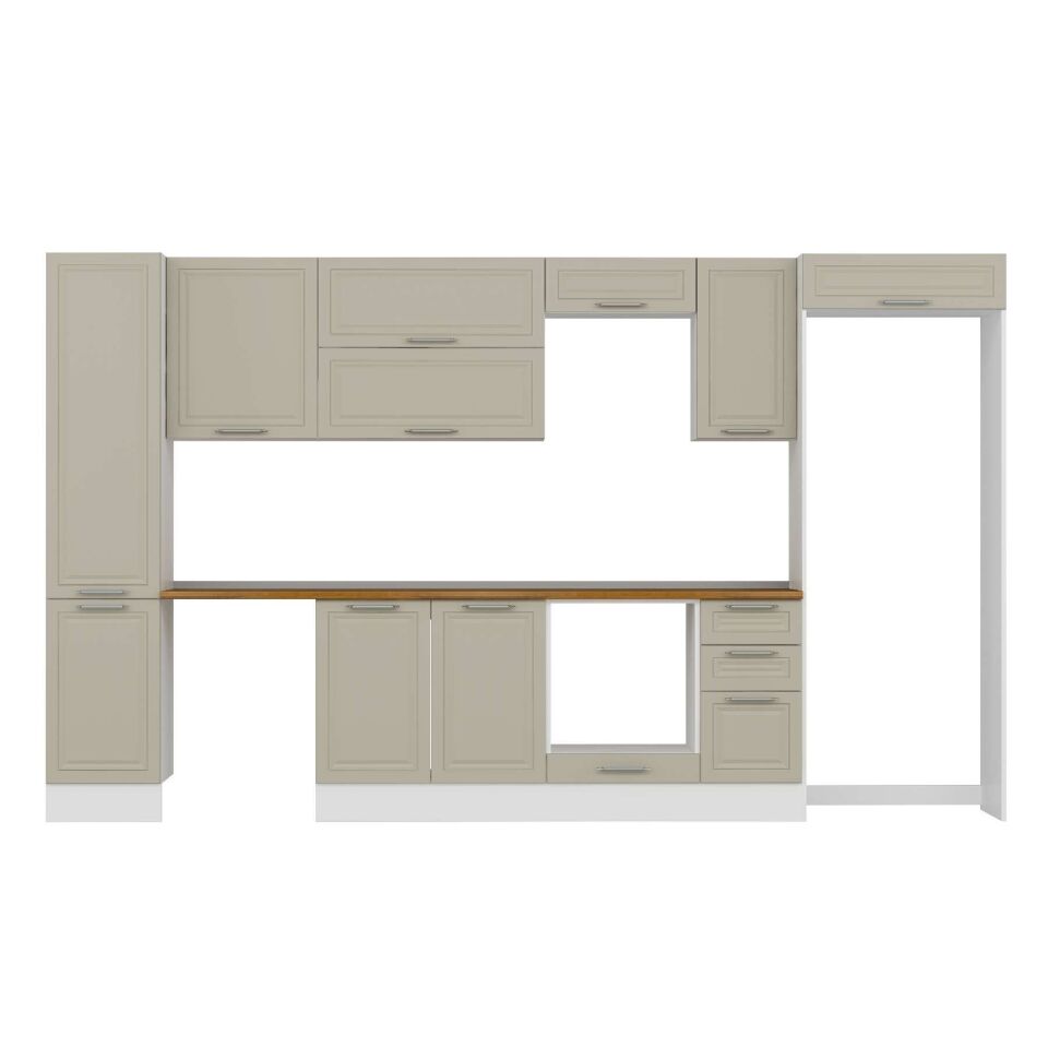 Alvinka 365X222 Cm Klasik Mebran Mutfak Dolabı Mbb-E80B45S40-2 Mebran | Kumtaşı - Mdf