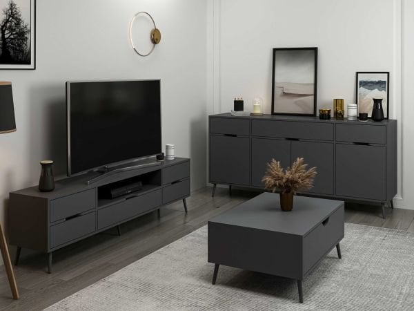 Elina Ayaklı Oturma Odası Set1 - Antrasit/Antrasit