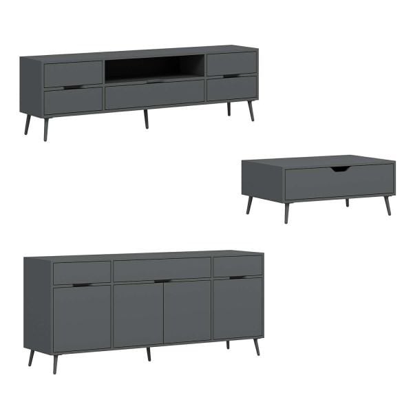 Elina Ayaklı Oturma Odası Set1 - Antrasit/Antrasit