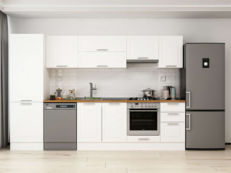 Alvinka 305X210 Cm Klasik Mebran Mutfak Dolabı Mb-E80B60S45-1 Mebran | Beyaz - Mdf