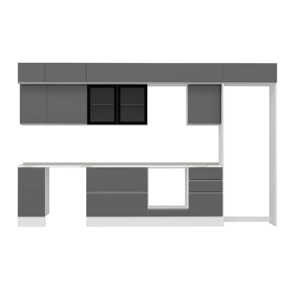 Alvinka 370X240 Cm High Gloss Mutfak Dolabı Mb-E80S40S50-3 High Gloss | Antrasit - Suntalam