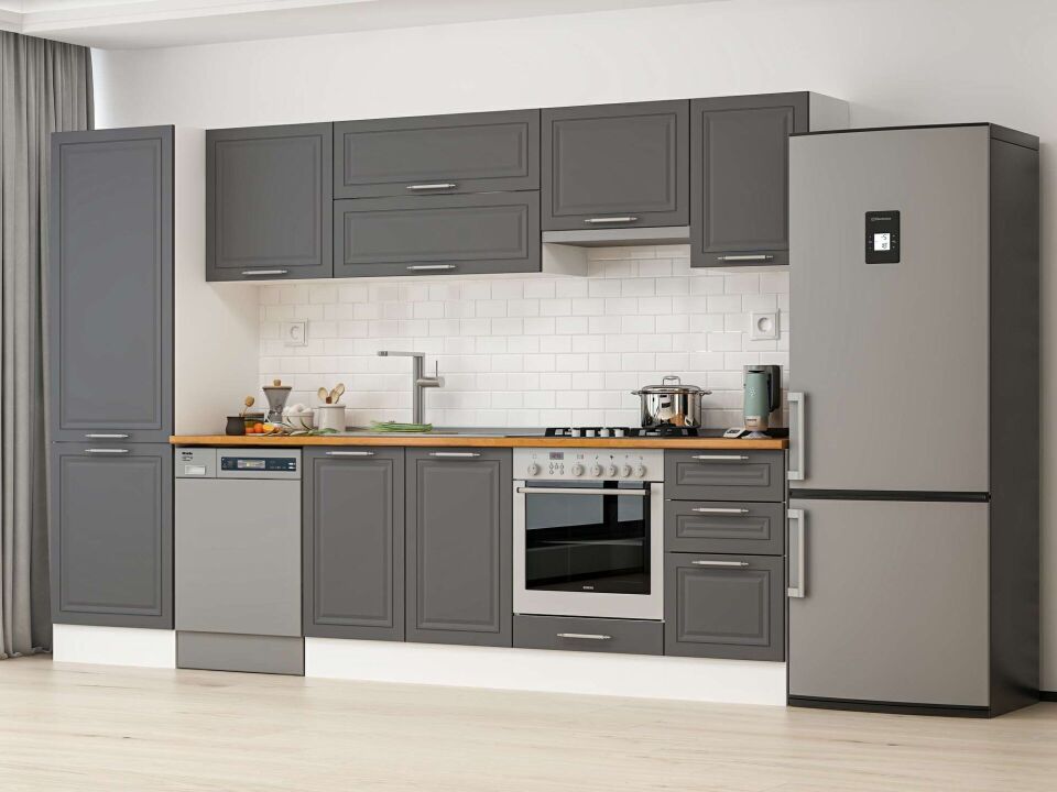 Alvinka 305X210 Cm Klasik Mebran Mutfak Dolabı Mb-E80B60S45-1 Mebran | Antrasit - Mdf