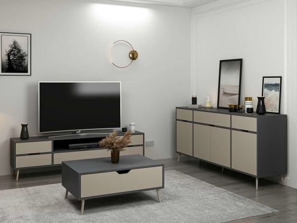 Elina Ayaklı Oturma Odası Set1 - Antrasit/Kumtaşı