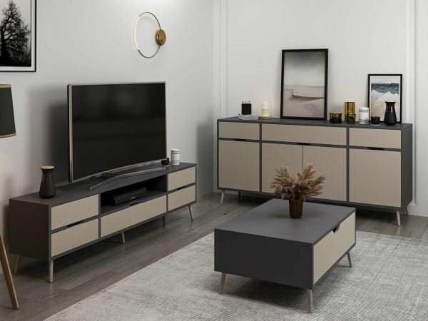 Elina Ayaklı Oturma Odası Set1 - Antrasit/Kumtaşı