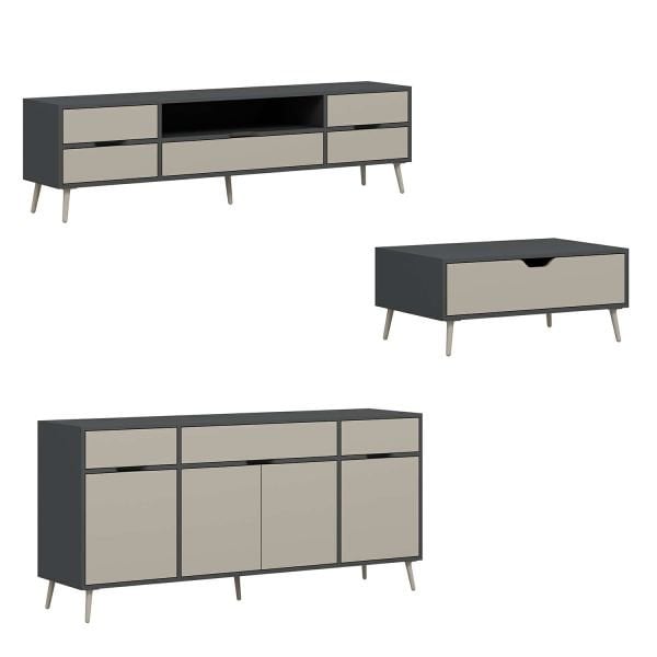 Elina Ayaklı Oturma Odası Set1 - Antrasit/Kumtaşı