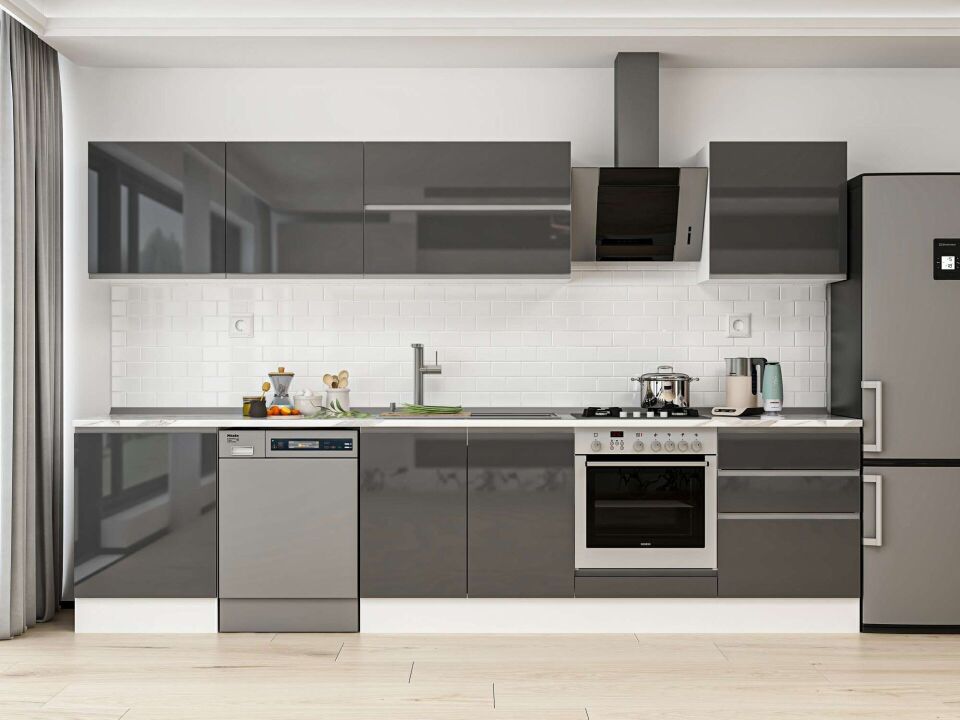 Alvinka 330X210 Cm High Gloss Mutfak Dolabı M-E90S60S60-2 High Gloss | Antrasit - Mdf