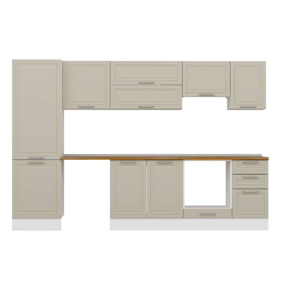 Alvinka 305X210 Cm Klasik Mebran Mutfak Dolabı Mb-E80B60S45-1 Mebran | Kumtaşı - Mdf