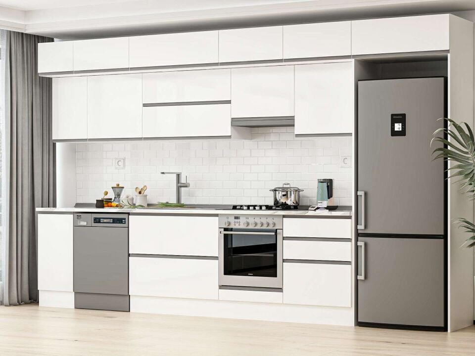 Alvinka 380X240 Cm High Gloss Mutfak Dolabı Mb-E80S40S60-1 High Gloss | Beyaz - Suntalam