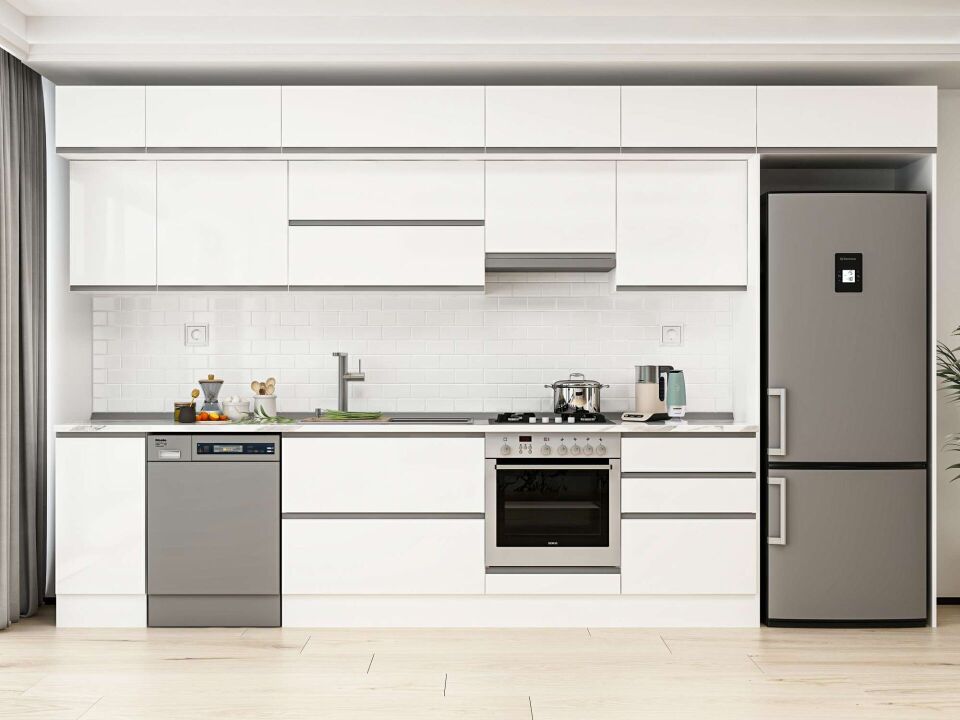 Alvinka 380X240 Cm High Gloss Mutfak Dolabı Mb-E80S40S60-1 High Gloss | Beyaz - Mdf