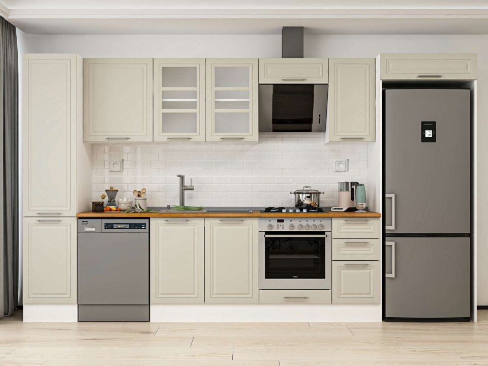 Alvinka 365X222 Cm Klasik Mebran Mutfak Dolabı Mbb-E80B45S40-3 Mebran | Kumtaşı - Mdf