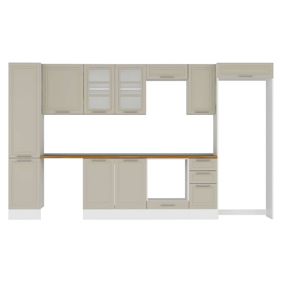 Alvinka 365X222 Cm Klasik Mebran Mutfak Dolabı Mbb-E80B45S40-3 Mebran | Kumtaşı - Mdf