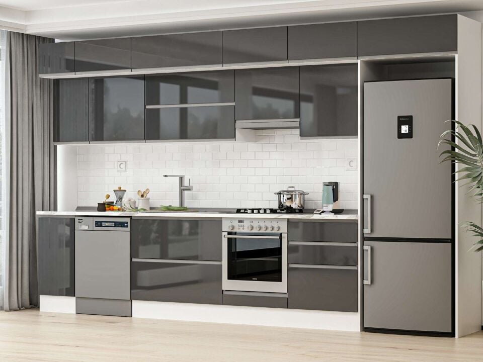 Alvinka 380X240 Cm High Gloss Mutfak Dolabı Mb-E80S40S60-1 High Gloss | Antrasit - Suntalam