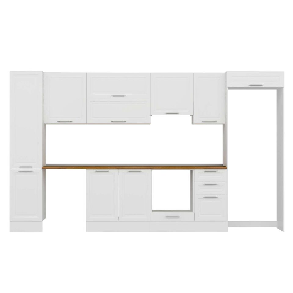 Alvinka 370X222 Cm Klasik Mebran Mutfak Dolabı Mbb-E80B45S45-1 Mebran | Beyaz - Suntalam