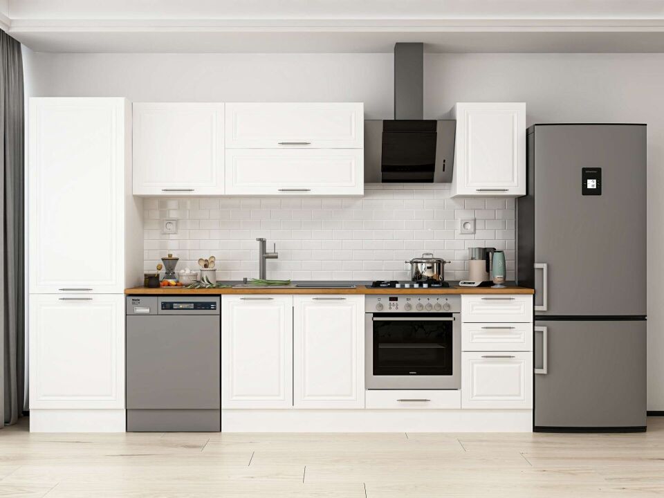 Alvinka 305X210 Cm Klasik Mebran Mutfak Dolabı Mb-E80B60S45-2 Mebran | Beyaz - Mdf